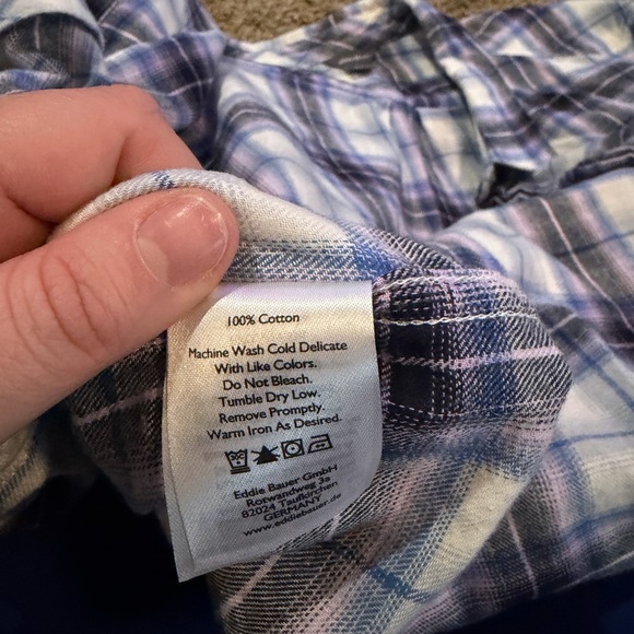 Eddie Bauer Outdoor Women's Blue and White Plaid Shirt - Picture 3 of 8
